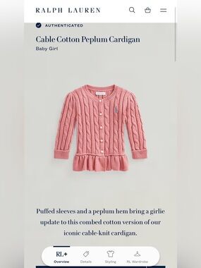 Ralph Lauren Pink Cable-Knit Peplum Cardigan